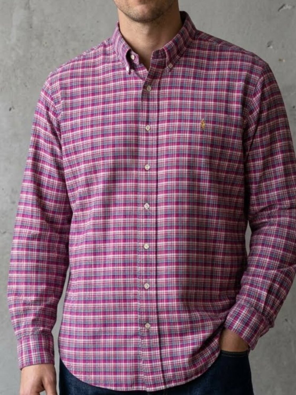 Ralph Lauren Button Down Shirt Pink Blue Plaid Pony Logo Men's 2XB XXL Big Man